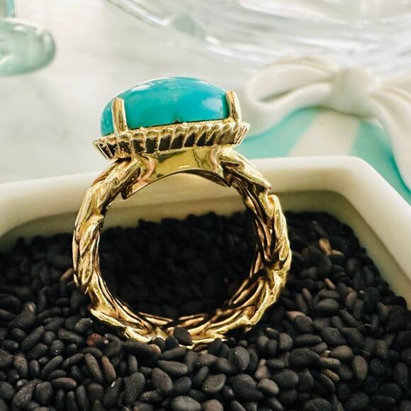 14k Gold Byzantine Sleeping Beauty Turquoise Ring Size 7 Fine Jewelry Fashion - Picture 4 of 6